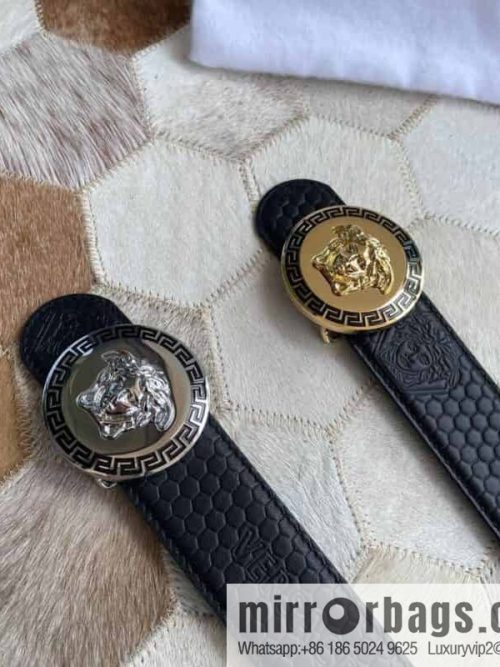 VERSACE Versace, Stainless Steel Medusa Metal Buckle Men\'s Black First Cowhide Belt 3.8cm