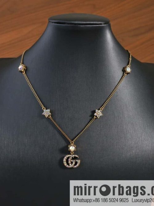 ☀️New Gucci Gucci Double G Full Diamond Pentagram Necklace ☀️