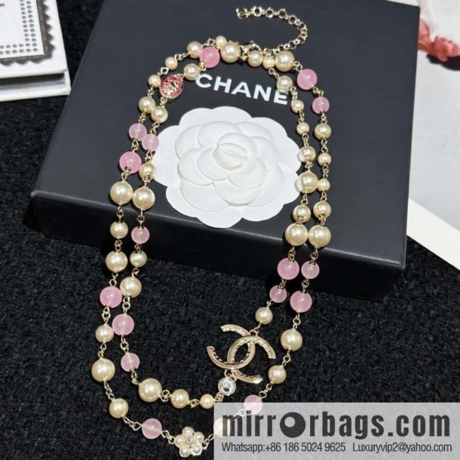 ❗️New ❗️ Chanel necklace sweater chain ☀️ new ☑️ Chanel double c pink bead pearl necklace sweater chain ☀️