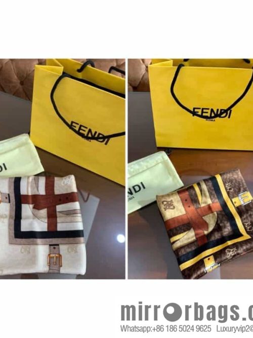 FENDI 100% Sand Washed Silk Karligraphy Scarf