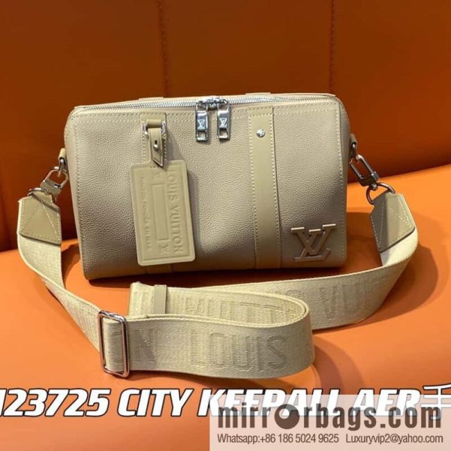 [Original order boutique] M23725 apricot, full leather men\'s bag pillow bag series CITY KEEPALL AER handbag M22486 57082 M23725 City Keepall handbag