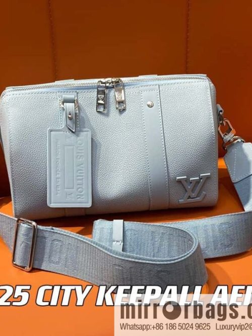 [Original order boutique] M23725 light blue, full leather men\'s bag pillow bag series CITY KEEPALL AER handbag M22486 57082 M23725 City Keepall handbag