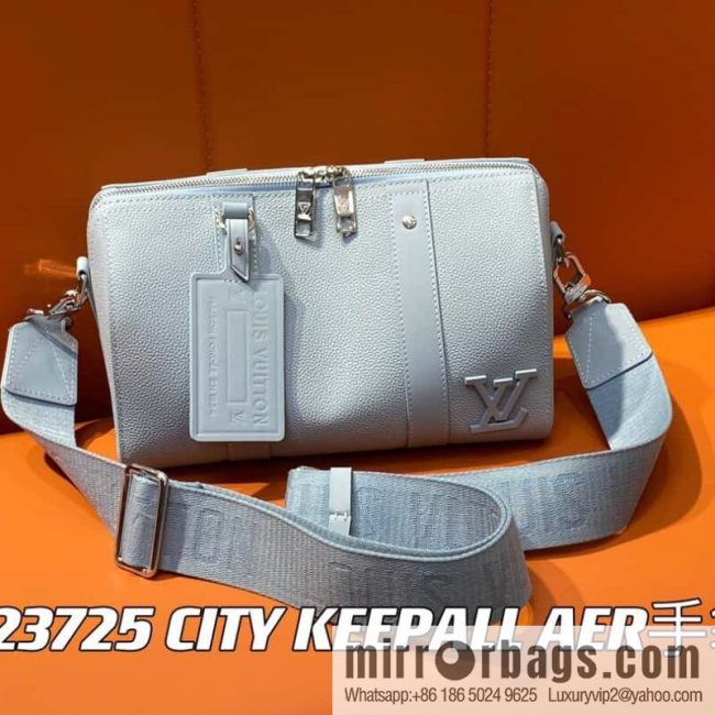 [Original order boutique] M23725 light blue, full leather men\'s bag pillow bag series CITY KEEPALL AER handbag M22486 57082 M23725 City Keepall handbag