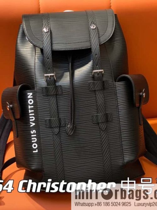 [Original single boutique] M23764 black letters, full leather epi backpack series Christopher medium backpack M41709