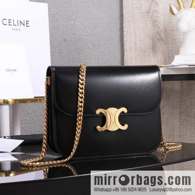 [Premium quality, all-steel hardware] CELINE 23s autumn and winter new products | COLLEGE TRIOMPHE bright cow leather (fabric) chain strap handbag number: 113583 Arc de Triomphe autumn new