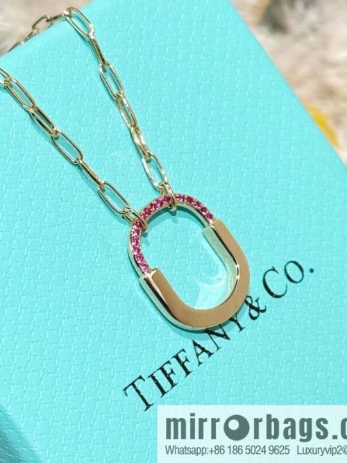 ☀️Tiffany Lock Pink Half Diamond Lock Head Necklace ☀️