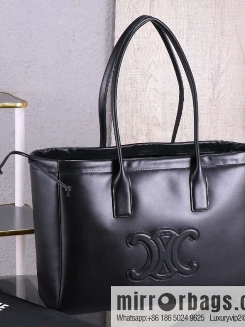 [Premium quality, original leather] CELINE | CABAS TRIOMPHE smooth cow leather (fabric) drawstring bag, new French leather Arc de Triomphe drawstring tote bag, number: 199973DU3.04LU