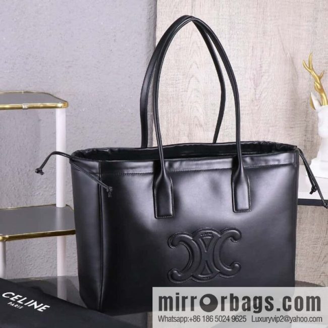 [Premium quality, original leather] CELINE | CABAS TRIOMPHE smooth cow leather (fabric) drawstring bag, new French leather Arc de Triomphe drawstring tote bag, number: 199973DU3.04LU