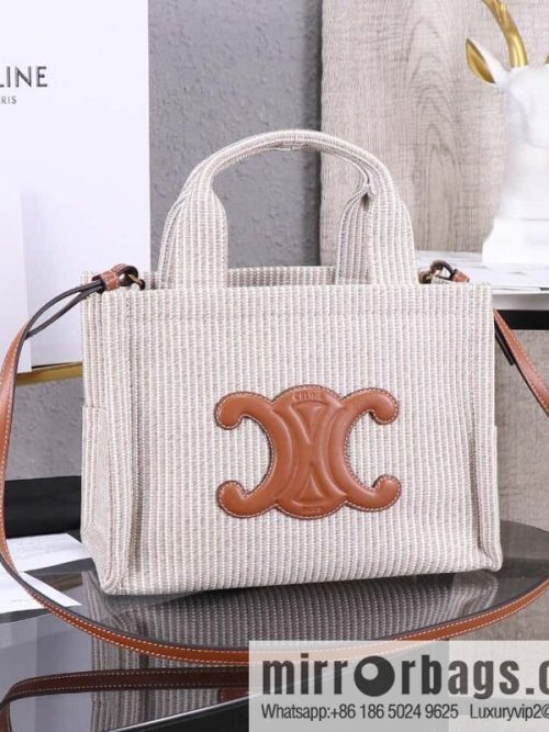 Premium quality, original leather CELIN-E 23s summer | CABAS THAIS small jacquard striped fabric cow leather (fabric) handbag Model: 199162