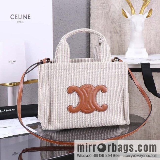 Premium quality, original leather CELIN-E 23s summer | CABAS THAIS small jacquard striped fabric cow leather (fabric) handbag Model: 199162
