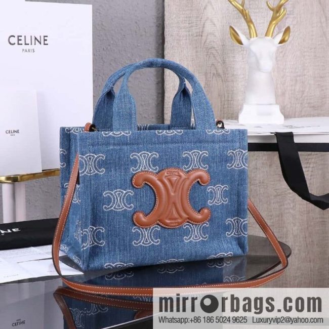 [Premium quality, original leather] CELIN-E 23s summer | CABAS THAIS denim embroidery fabric cow leather (fabric) handbag, model: 199162