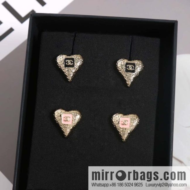 ☀️New ☑️ chanel c1 double c drip oil peach heart love earrings earrings ☀️