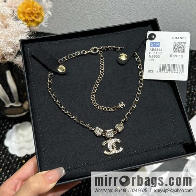 ☀️New ☑️ Chanel Double C Square Diamond Black Leather Rope Necklace