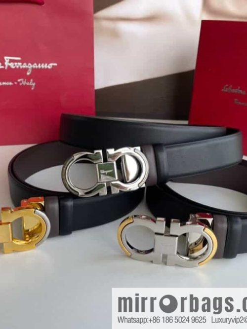 Ferragamo\'s new 3.5cm Gancio double-circle intercolored edge metal clip buckle, with the first layer of cowhide belt