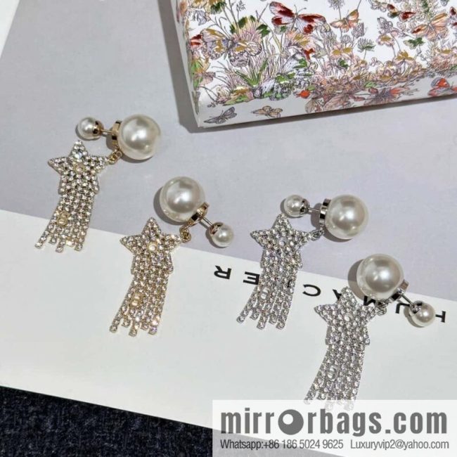 New ☑️ DIOR Dior pentagram ⭐ star size pearl stud earrings