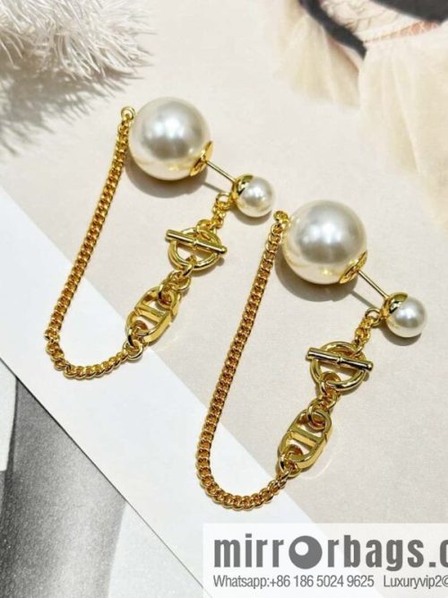 New ☑️ DIOR gold CD size pearl tassel stud earrings