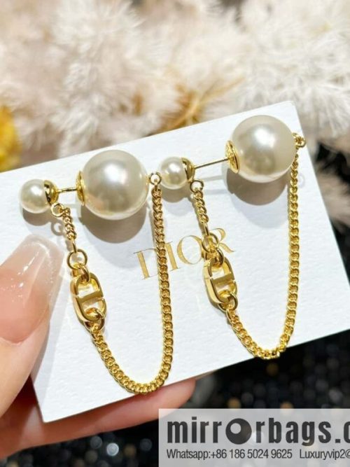 New ☑️ DIOR gold CD size pearl tassel stud earrings