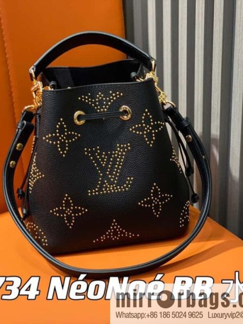 [Original single boutique] M46734 black full leather willow nail bucket bag series Néo Noé BB bucket bag