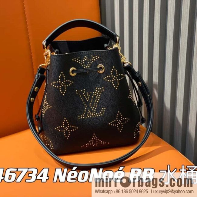 [Original single boutique] M46734 black full leather willow nail bucket bag series Néo Noé BB bucket bag