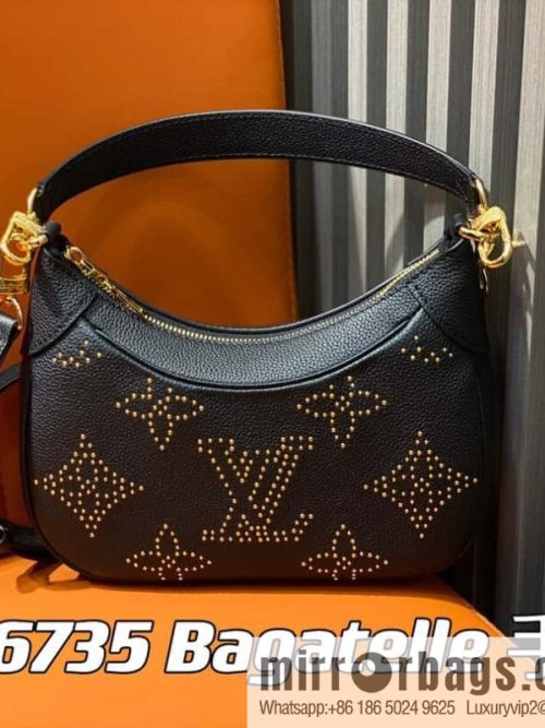 [Original order boutique] M46735 black full leather willow nail croissant series, this Bagatelle handbag m46091 full leather rivet with nails, crescent bag, pea bag, croissant bag