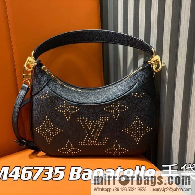 [Original order boutique] M46735 black full leather willow nail croissant series, this Bagatelle handbag m46091 full leather rivet with nails, crescent bag, pea bag, croissant bag