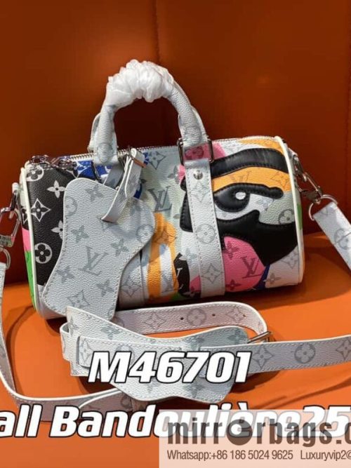 [Original order boutique] M46701 white flower, men\'s bag pillow bag series Keepall Bandoulière 25 handbag LVPortrait series shoulder backpack