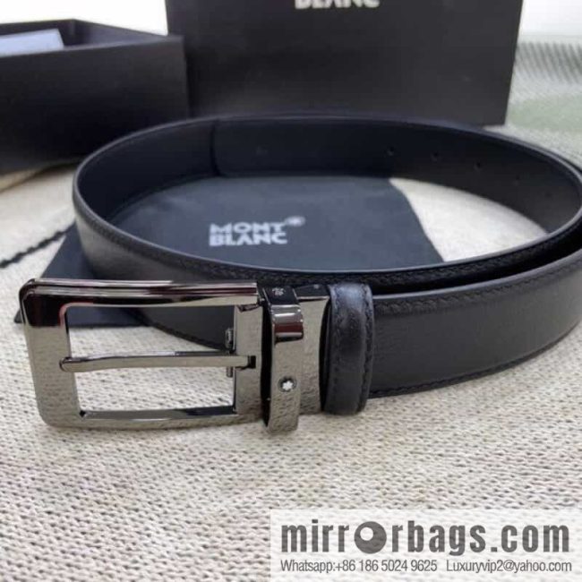 MONTBLANC\'s new black series pin buckle double-sided delicate first-layer cowhide belt - Image 4