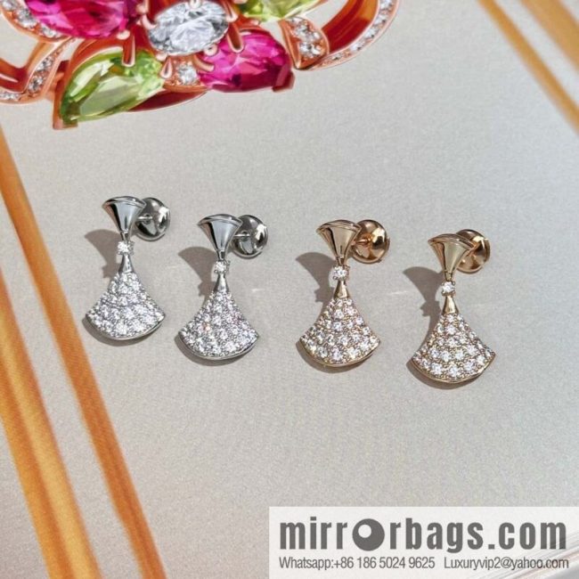 ❗️New ❗️ ☀️ Original BVLGARI DIVAS\'DREAM Full Diamond Fan Stud Earrings ☀️