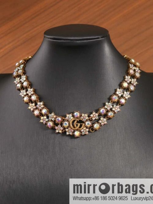 ☀️New Gucci Gucci Double G Full Diamond Double Crystal Flower Necklace, Bracelet ☀️