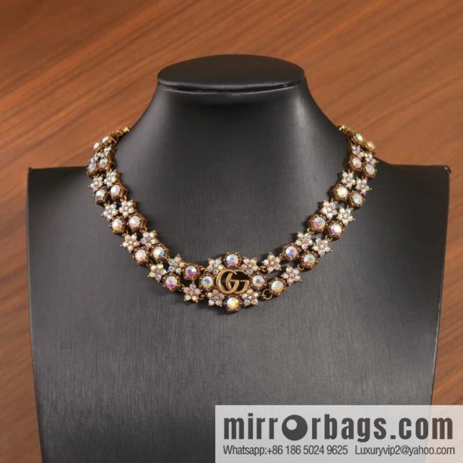 ☀️New Gucci Gucci Double G Full Diamond Double Crystal Flower Necklace, Bracelet ☀️