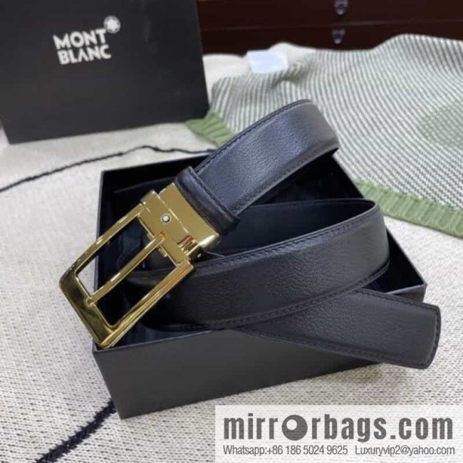 MONTBLANC\'s new black series pin buckle double-sided delicate first-layer cowhide belt - Image 3