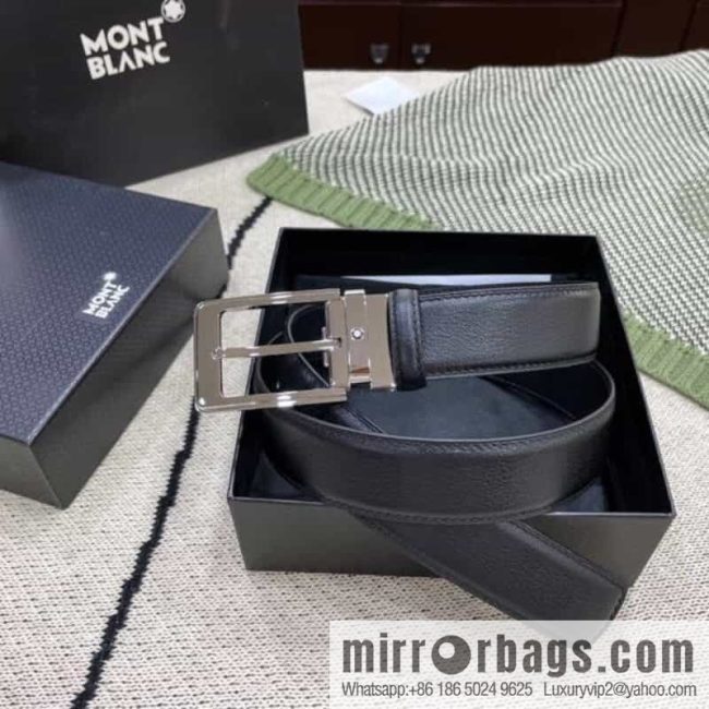 MONTBLANC\'s new black series pin buckle double-sided delicate first-layer cowhide belt - Image 2