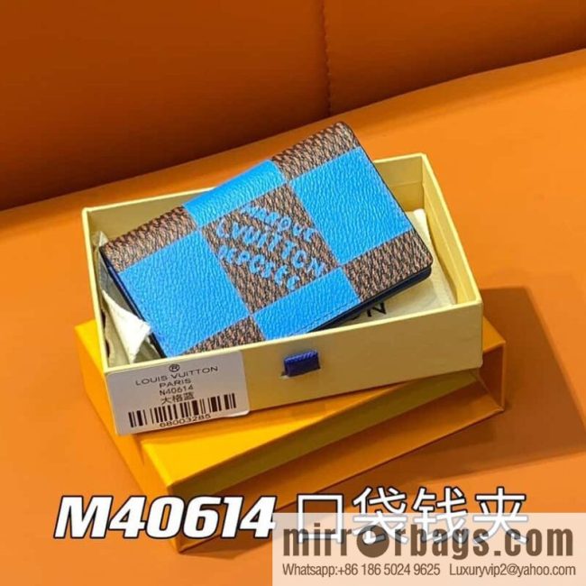 [Original order boutique] M40614 blue large plaid pocket wallet