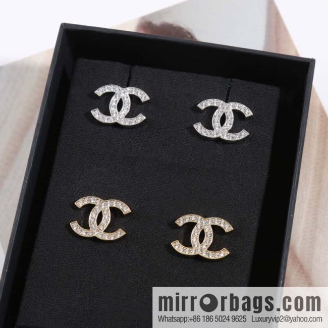 ☀️New ☑️ chanel c1 full diamond double c earrings stud earrings ☀️