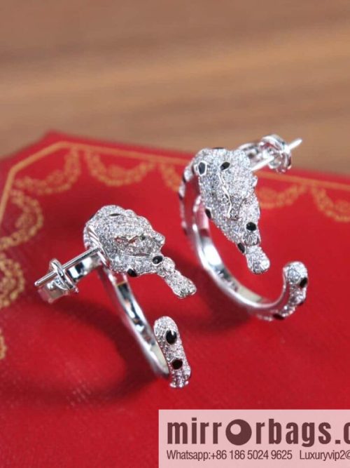 ☀Cartier Cartier Jungle Series Full Diamond Leopard Ear Shot Earrings Stud Earrings