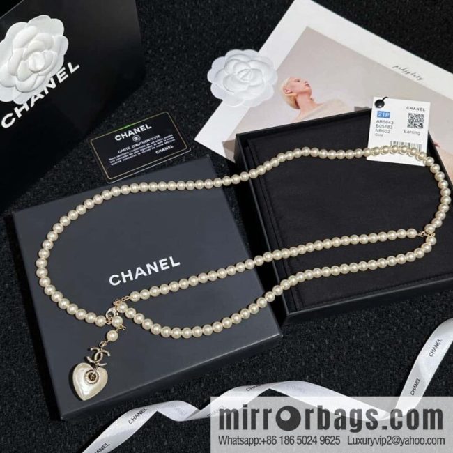 ❗️New ❗️☀️ New ☑️ Chanel Double Pearl Peach Heart Love Double C Belt Waist Chain ☀️