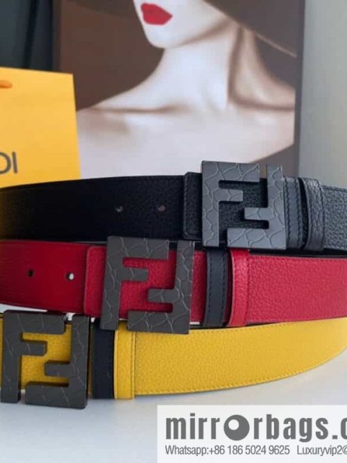 FENDI Fendi, Men\'s FF pattern metal buckle first layer cowhide double-sided belt 4.0cm