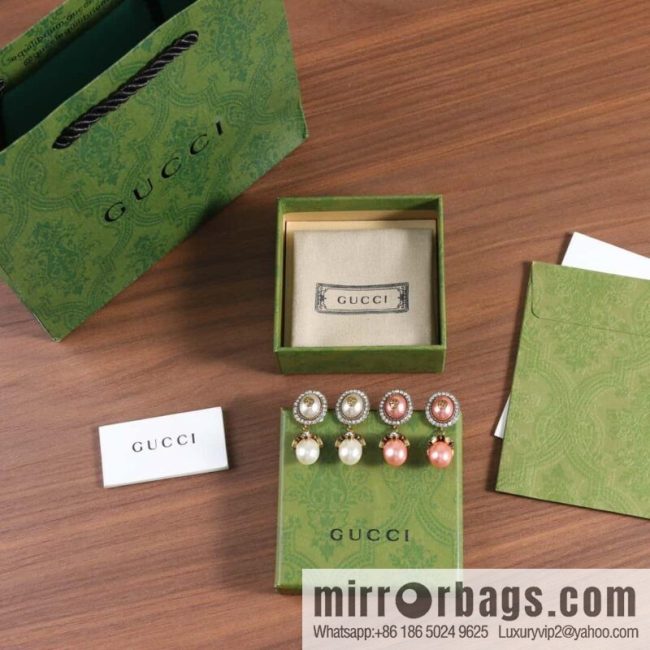 Gucci genuine packaging ☀️ new Gucci Gucci double G full diamond pearl stud earrings