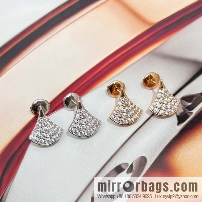 ❗️New ❗️ ☀️ Original ☀ BVLGARI DIVAS\'DREAM Full Diamond Fan Stud Earrings ☀️