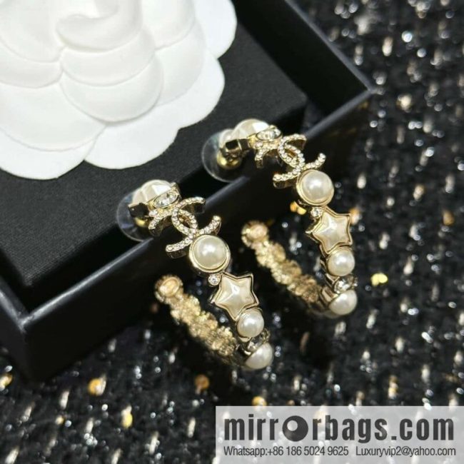 ☀️New ☑️ Chanel C1 Double C Semicircular Pentagram ⭐ Star Stud Earrings