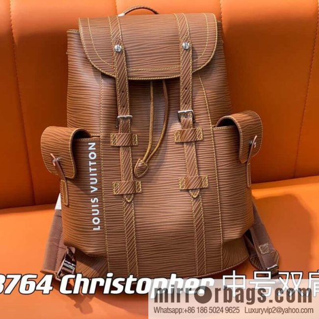[Original single boutique] M23764 brown letters, full leather epi backpack series Christopher medium backpack M41709