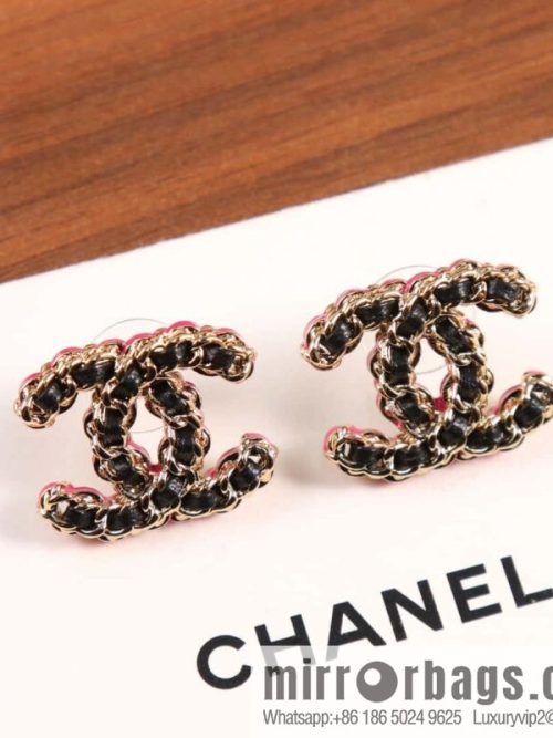 ☀️New ☑️ Chanel C1 double c black leather rope stud earrings ☀️ full set CHANEL