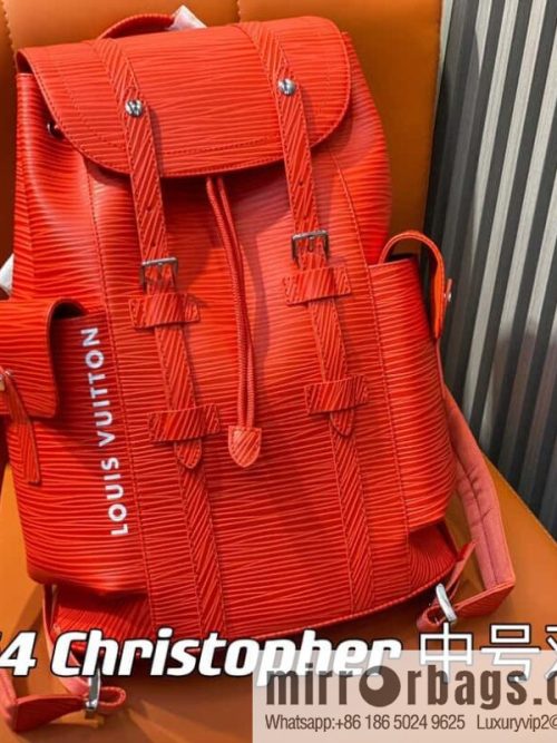 [Original single boutique] M23764 red letters, full leather epi backpack series Christopher medium backpack M41709 M41379