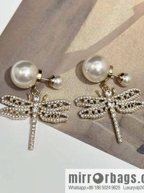 New ☑️ DIOR Dior size pearl dragonfly stud earrings