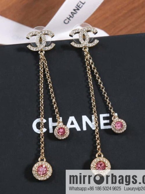 ☀️New ☑️ Chanel double c pink diamond fringed stud earrings ☀️