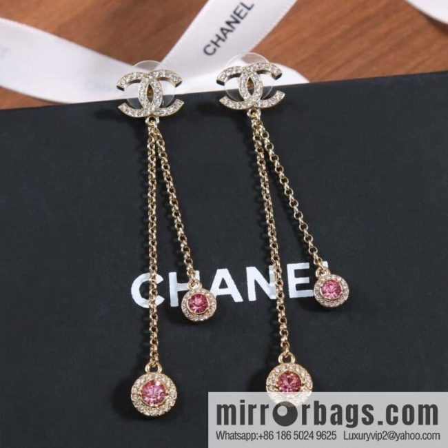 ☀️New ☑️ Chanel double c pink diamond fringed stud earrings ☀️