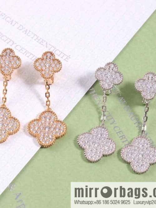 Van Cleef & Arpels Magic Alhambra Full Diamond Clover Ear Pat Earrings Earrings