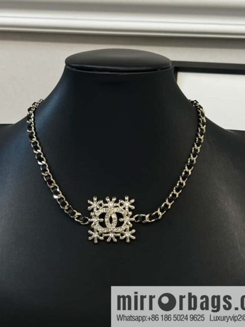 ☀️New ☑️ Chanel Double C Square Flower Black Leather Rope Necklace Necklace Choker ☀️