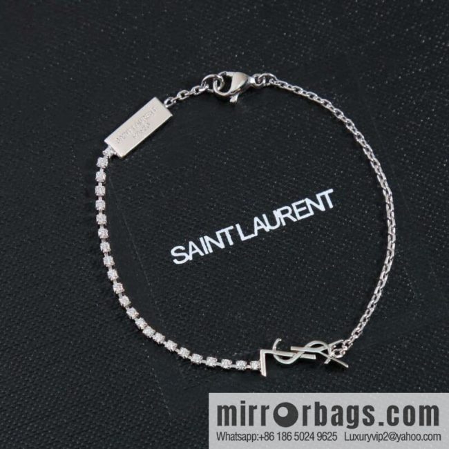 ❗️New ❗️ [Style] Saint Laurent Silver Full Diamond YSL Bracelet
