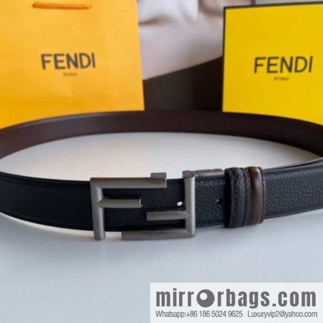 FENDI Fendi FF logo exquisite craftsmanship metal buckle first layer cowhide belt 3.5cm - Image 7